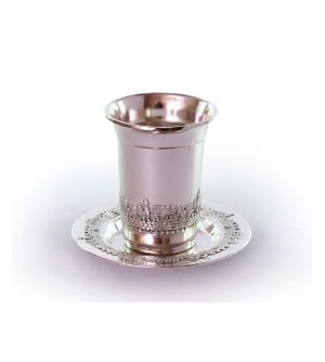 Verre de Kiddouch Jérusalem chromé argent