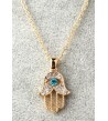 collier avec pendentif main de fatma diamant bleu