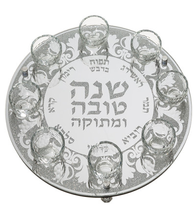 Plateau du Seder de Roch Hachana avec pierres argenté