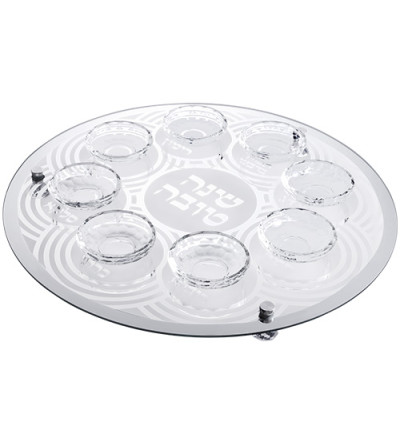 Plateau du Seder de Roch Hachana en verre et cristal